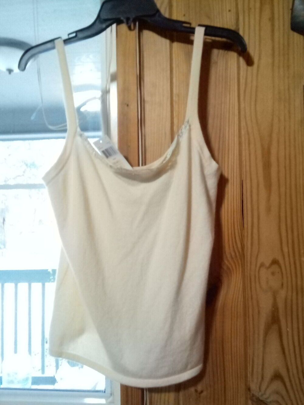 Dana Buchman Ivory Cashmere Spaghetti Strap Tank W/Sequins & Lace Trim XL $225